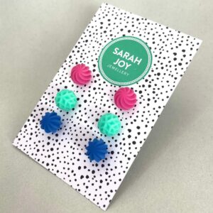 Mini Studs Set £35 + FREE UK delivery - Cute set of small stud earrings in three vibrant colours to compliment any outfit. 3D printed in lightweight plant-based resin with stainless steel fixings. 